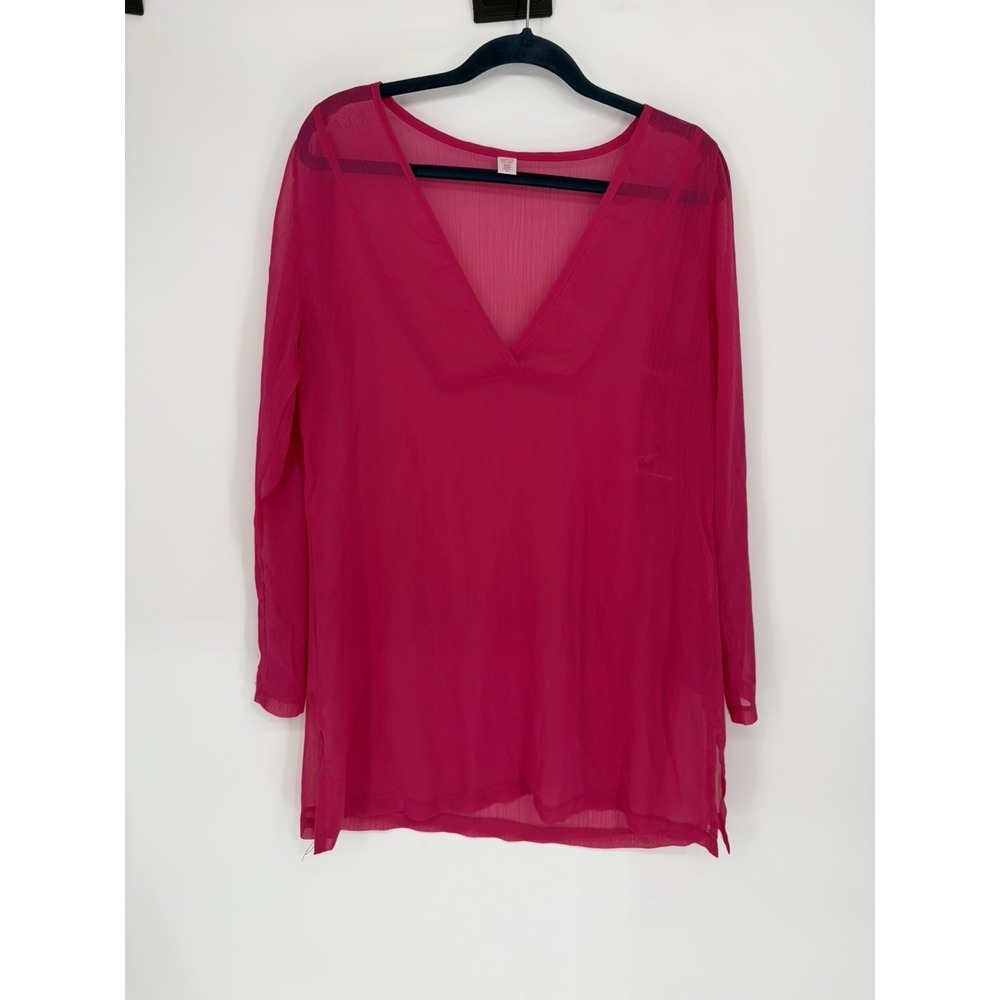 Tropical Escape Pink Swimsuit Cover Up V-neckline Tunic Shirt Womens Size Medium